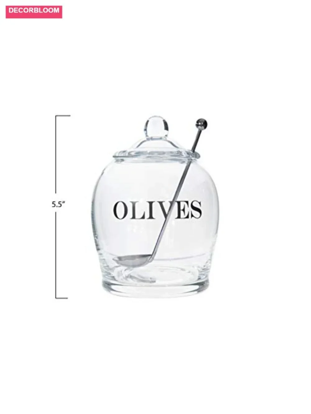 Clear Glass OLIVE Jar with Lid & Slotted Spoon, Set of 3